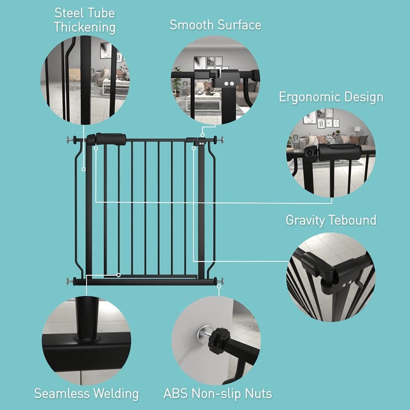 WAOWAO Baby Gate 57.48-62.20" Extra Wide Pressure Mounted Walk Through Swing Auto Close Safety Black Metal Toddler Kids Child Dog Pet Puppy for Stairs,Doorways,Kitchen - Image 2