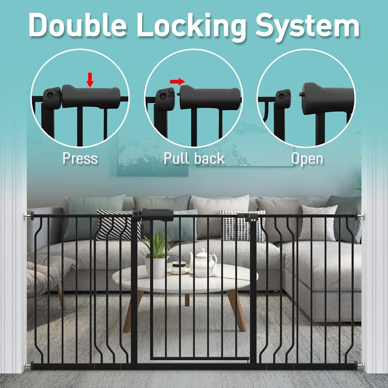 WAOWAO Baby Gate 57.48-62.20" Extra Wide Pressure Mounted Walk Through Swing Auto Close Safety Black Metal Toddler Kids Child Dog Pet Puppy for Stairs,Doorways,Kitchen - Image 4