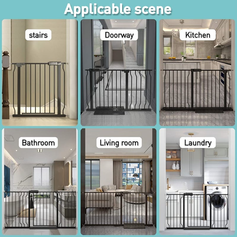 WAOWAO Baby Gate 57.48-62.20" Extra Wide Pressure Mounted Walk Through Swing Auto Close Safety Black Metal Toddler Kids Child Dog Pet Puppy for Stairs,Doorways,Kitchen - Image 5