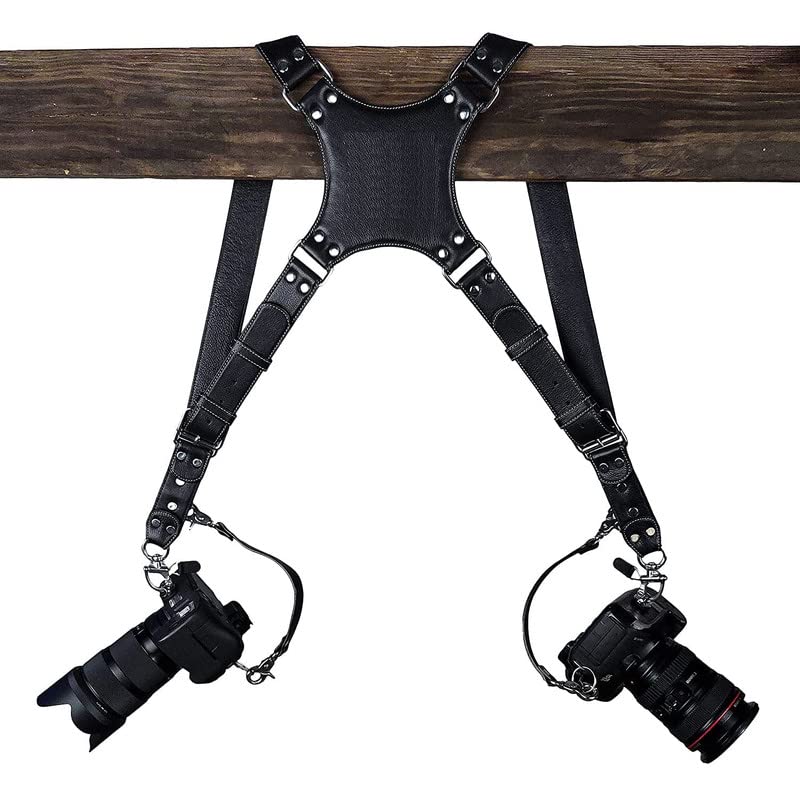 MVPRO Leather Dual Camera Strap with Snap Shackle Hooks | Perfect Double Camera Belt - Image 5