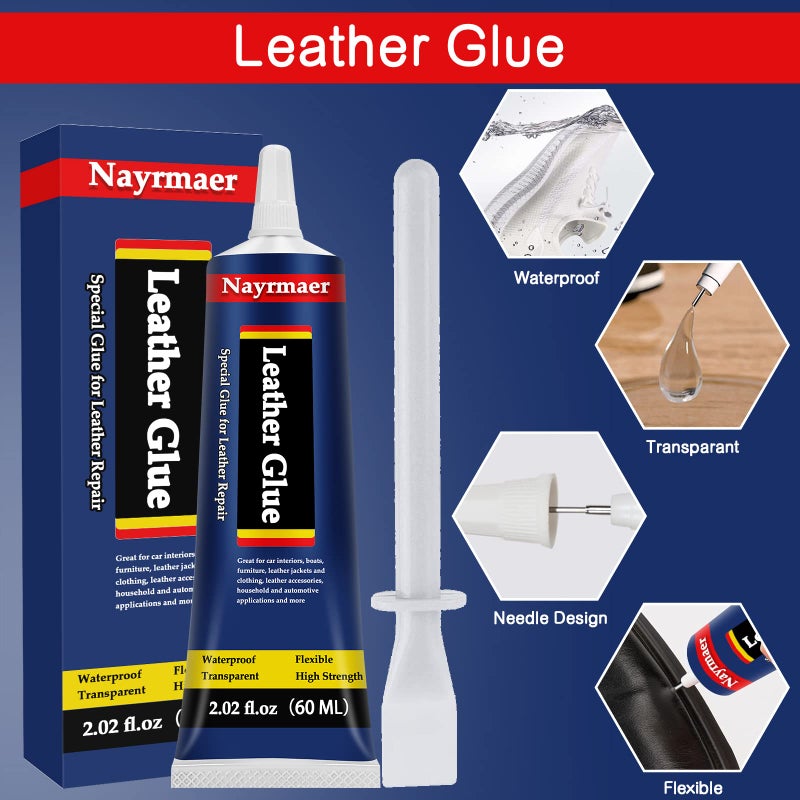 Nayrmaer Leather Glue, Special Fabric Adhesive Permanent Clear Washable for BondingLeather and Different Materials (Leather Glue, 60 ML * 1 Pack) - Image 3