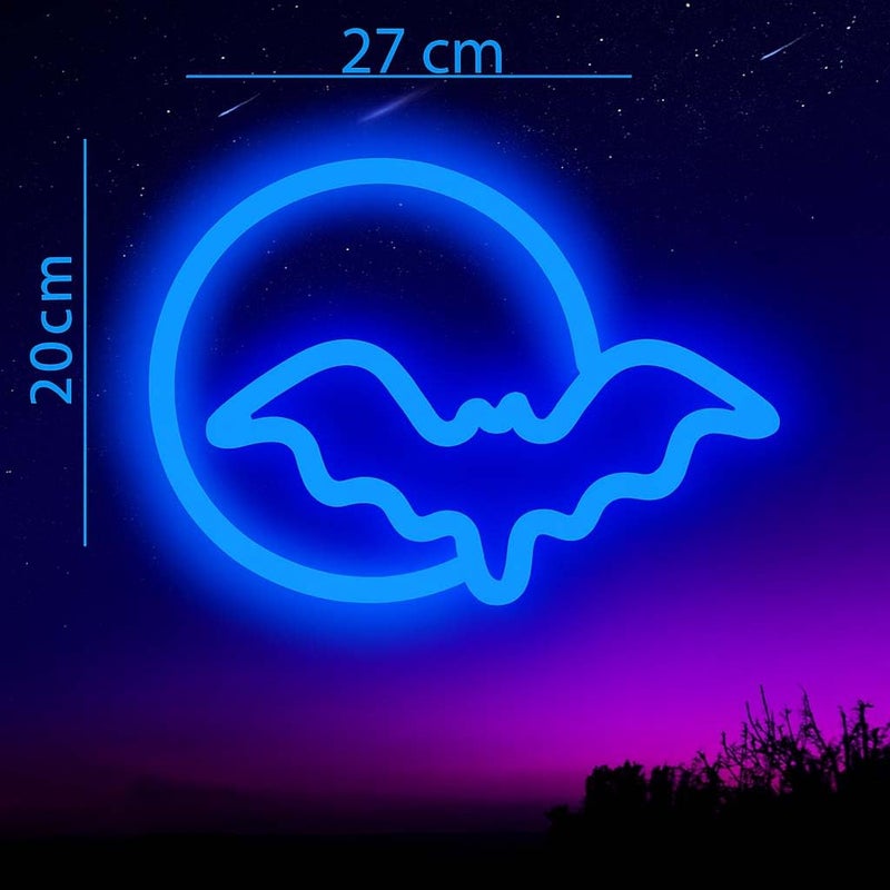 Horoof Home Blue LED Bat Neon Wall Light - Acrylic Halloween Decor for Bedroom and Parties - Image 2