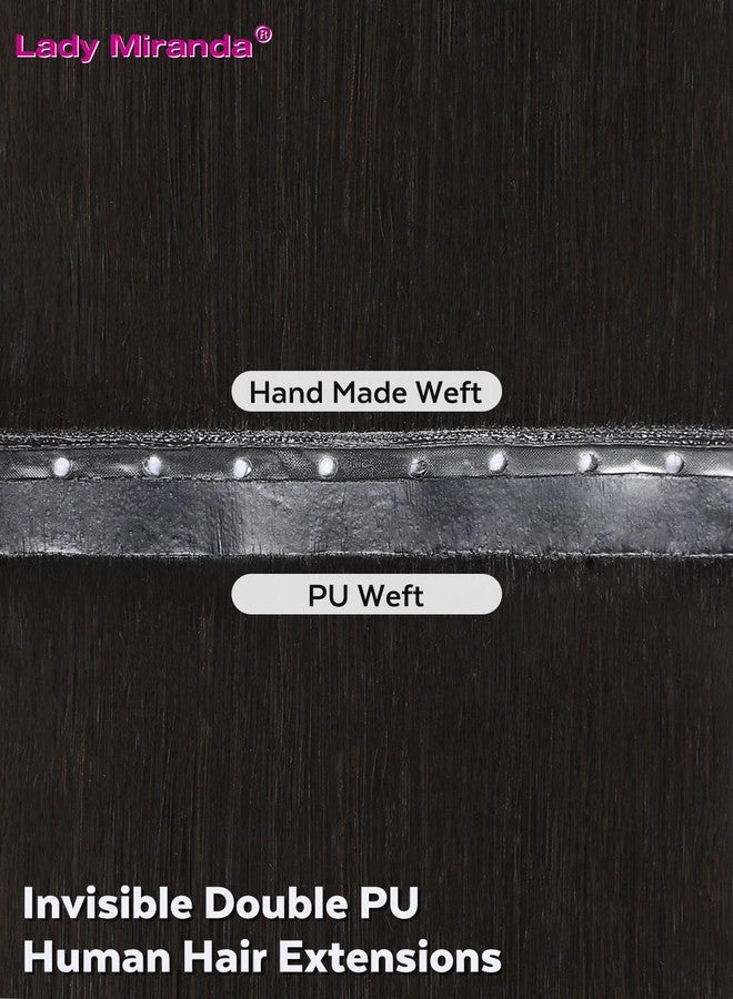 LADY MIRANDA 18 Inch 100G 8PCS OVO Weft Hair Extensions Human Hair Double Sided PU Invisible Weft Human Hair Extensions Natural Black Hair Extensions Real Human Hair with Micro Beads (1B, 18 Inch) - Image 2