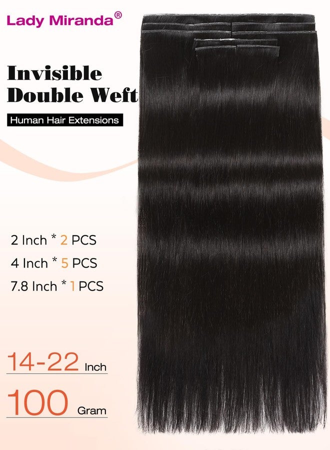 LADY MIRANDA 18 Inch 100G 8PCS OVO Weft Hair Extensions Human Hair Double Sided PU Invisible Weft Human Hair Extensions Natural Black Hair Extensions Real Human Hair with Micro Beads (1B, 18 Inch) - Image 3