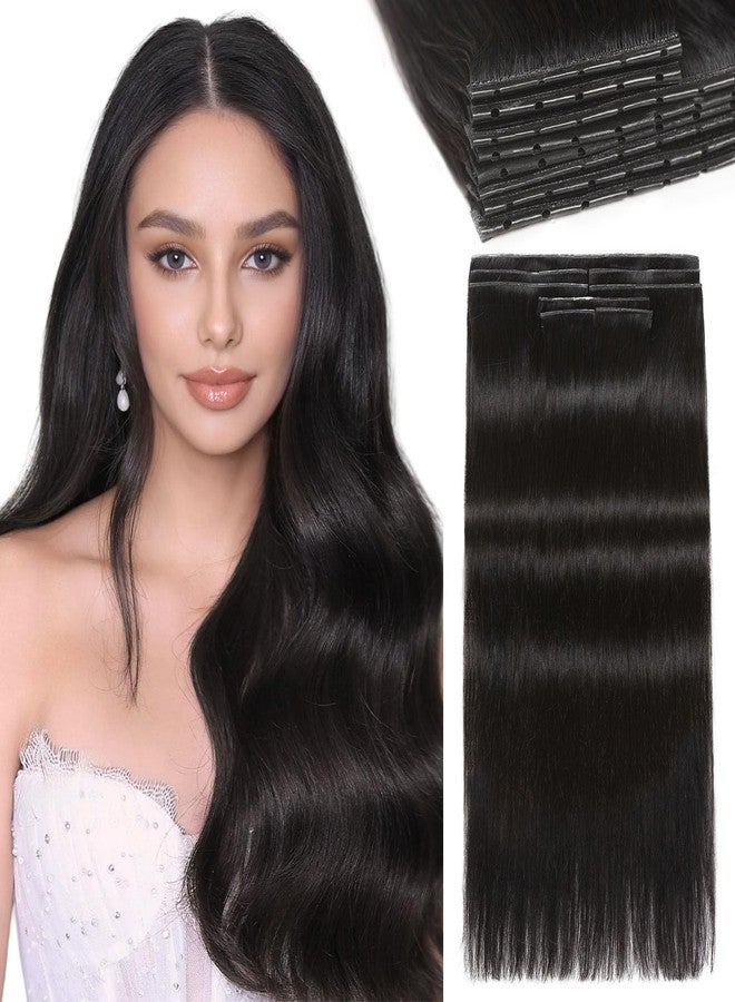 LADY MIRANDA 18 Inch 100G 8PCS OVO Weft Hair Extensions Human Hair Double Sided PU Invisible Weft Human Hair Extensions Natural Black Hair Extensions Real Human Hair with Micro Beads (1B, 18 Inch) - Image 1
