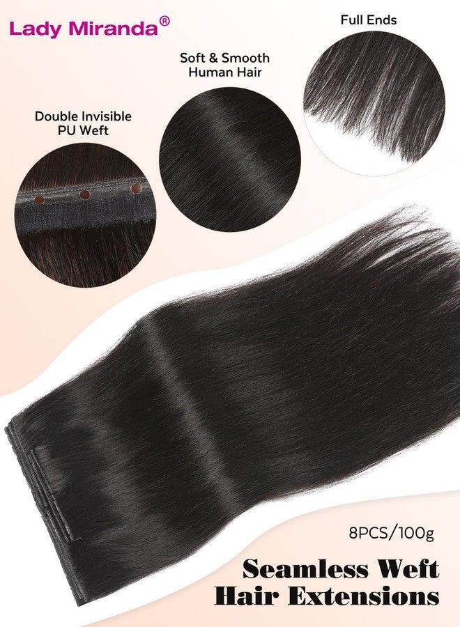 LADY MIRANDA 18 Inch 100G 8PCS OVO Weft Hair Extensions Human Hair Double Sided PU Invisible Weft Human Hair Extensions Natural Black Hair Extensions Real Human Hair with Micro Beads (1B, 18 Inch) - Image 5