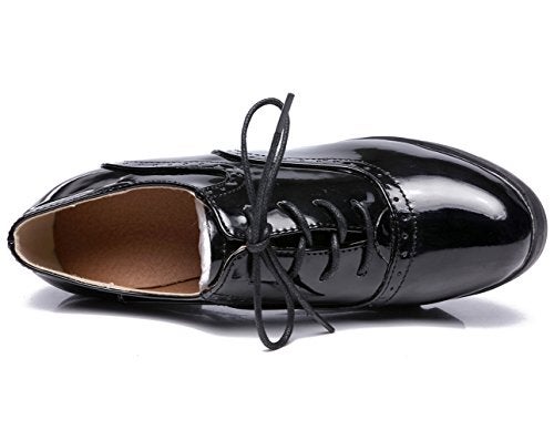DADAWEN Women's Classic T-Strap Platform Mid-Heel Square Toe Oxfords Dress Shoes Black US Size 8 - Image 4