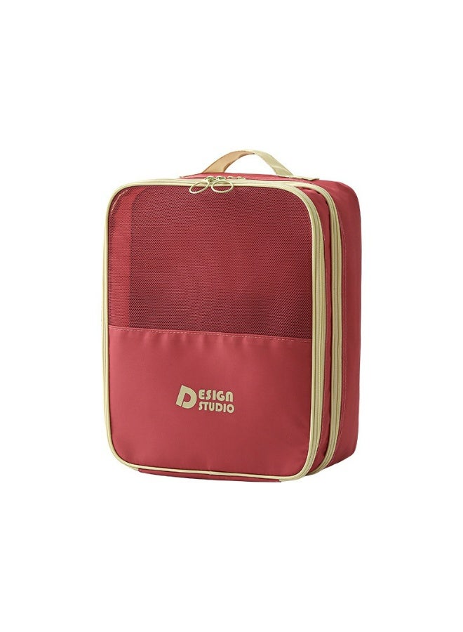 Red Dopamine Twill Shoe Storage Bag - Dustproof Thick, Holds 3 Pairs, Large Travel Organizer - Image 1