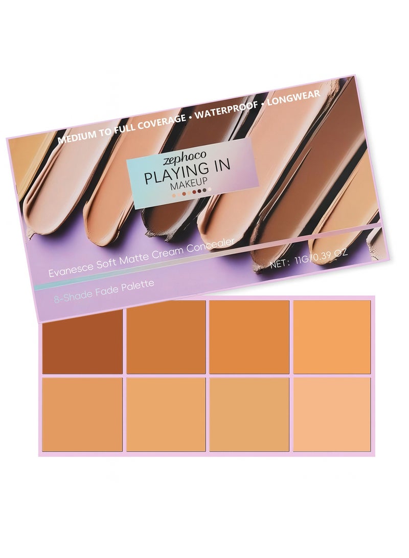 زيفوكو كونسيلر كريم مات ناعم إيفانيسيس، لوحة تلاشي بـ8 درجات، كريم مقاوم للماء لتغطية كاملة للبقع والتغطية، تركيبة خفيفة طويلة الأمد وآمنة، كريم تصحيح اللون (لون متوسط) - Image 1