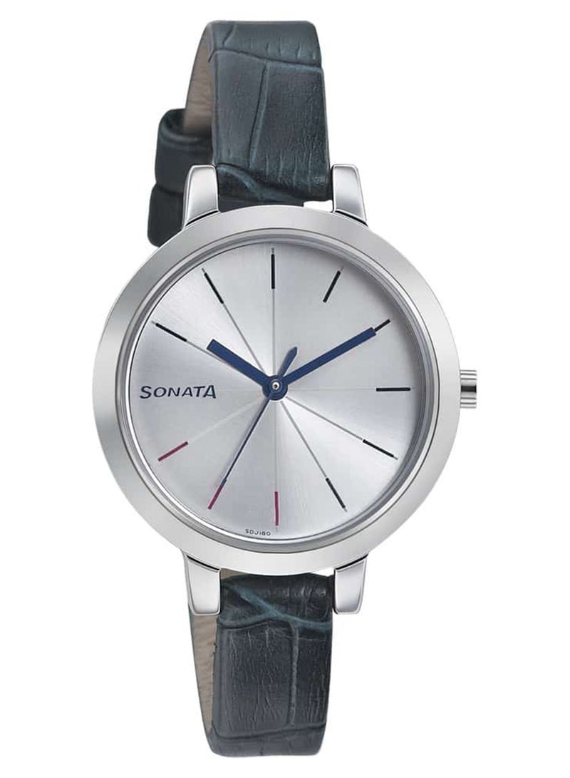 Sonata Women's Analog Round Shape Leather Wrist Watch 8141SL02 - 39.4 Mm - Image 1