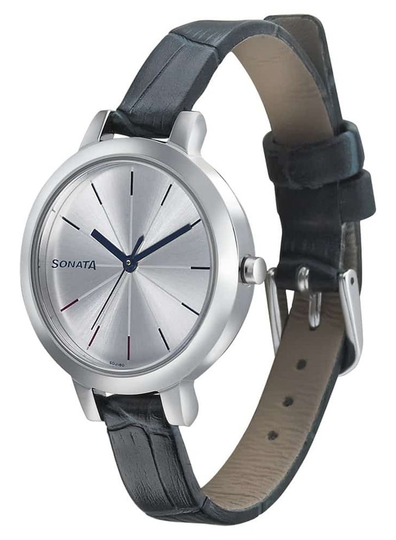Sonata Women's Analog Round Shape Leather Wrist Watch 8141SL02 - 39.4 Mm - Image 2