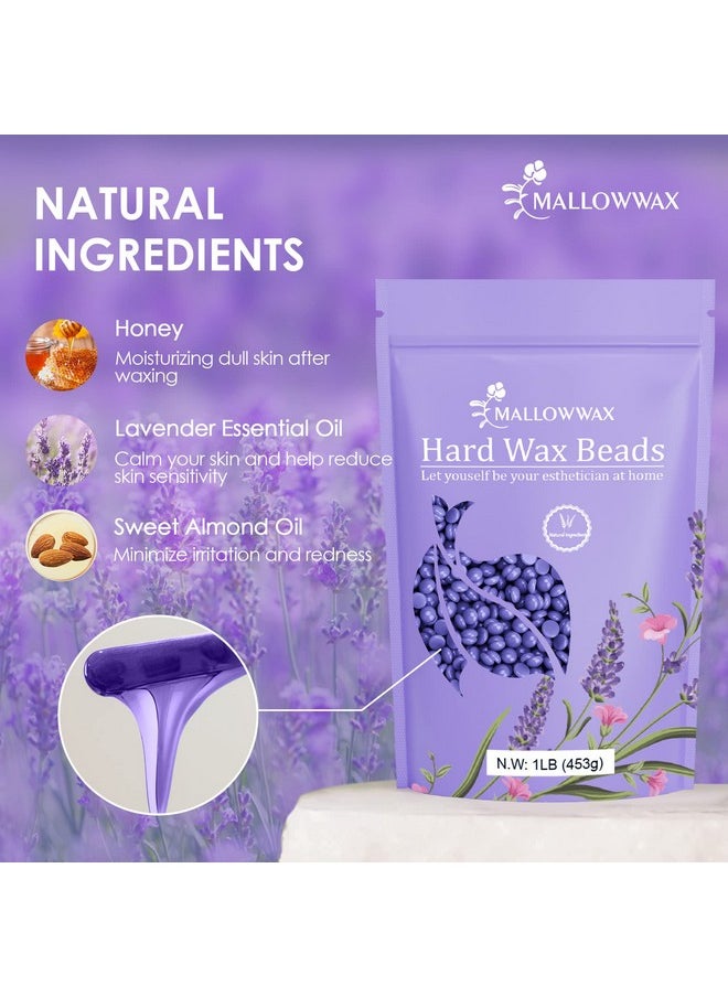 Mallowwax Hard Wax Beads, Wax Beans For Hair Removal, Natural Lavender, Stripless, Coarse Body Hair Specific - Ideal For Bikini, Brazilian, Legs, Underarms, Chest, 16 Ounce  - Image 1