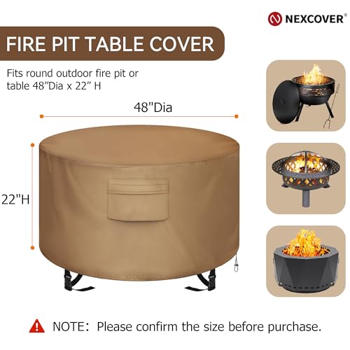 NEXCOVER Round Fire Pit Cover, Waterproof 600D Heavy Duty Cover Fits Round Outdoor Fire Pit or Table 48"D x 22"H-Fade & Weather Resistant - Image 2