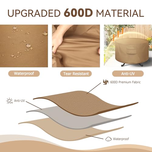 NEXCOVER Round Fire Pit Cover, Waterproof 600D Heavy Duty Cover Fits Round Outdoor Fire Pit or Table 48"D x 22"H-Fade & Weather Resistant - Image 3