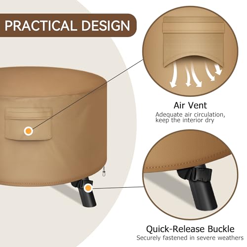 NEXCOVER Round Fire Pit Cover, Waterproof 600D Heavy Duty Cover Fits Round Outdoor Fire Pit or Table 48"D x 22"H-Fade & Weather Resistant - Image 4