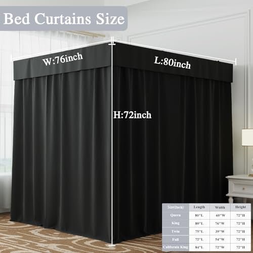 Hvqic Black Canopy Bed Drapes - 4 Corner Post Canopy King Bedroom Decoration (King, Black) - Image 4