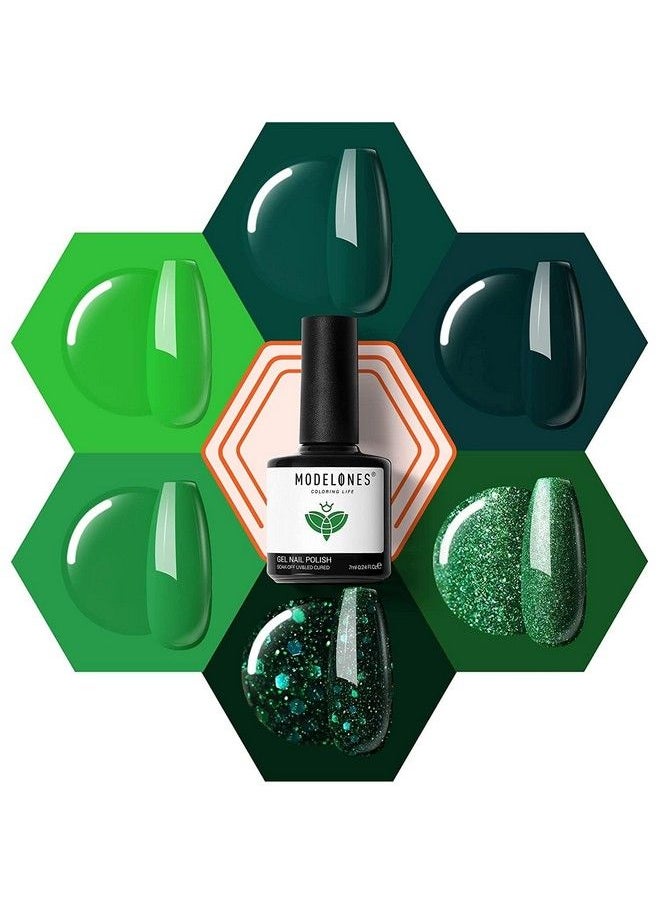 modelones - Green Gel Nail Polish Set 6 Colors Dark Green Glitter Gel Polish Set Soak Off Forest Green Avocado Sparkle Nail Polish Gel Kit Led Nail Art Gel Nail Manicure Gifts For Women Girls Diy Salon - Image 1