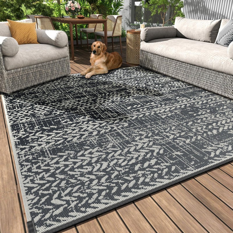 MontVoo Outdoor Rug WaterproofPatio Rug Mat 6x9 Outdoor Carpet Reversible RV Camping Picnic Plastic Straw Rug Outside Outdoor Area Rug for Balcony Deck Backyard Patio Decor Boho Modern Abstract