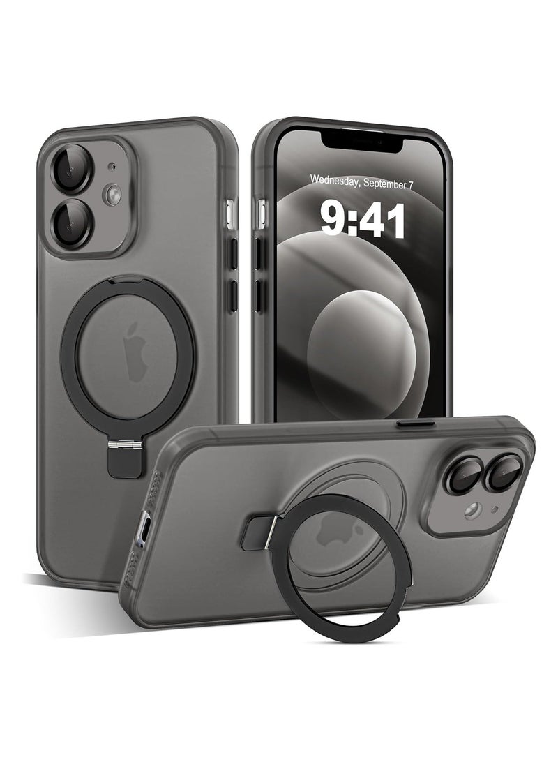 Designed for iPhone 12 Case with Magnetic Invisible Stand [Military Drop Protection] [Compatible with MagSafe] Shockproof Slim Translucent Matte Phone Cases 6.1 Inch Black  - Image 1