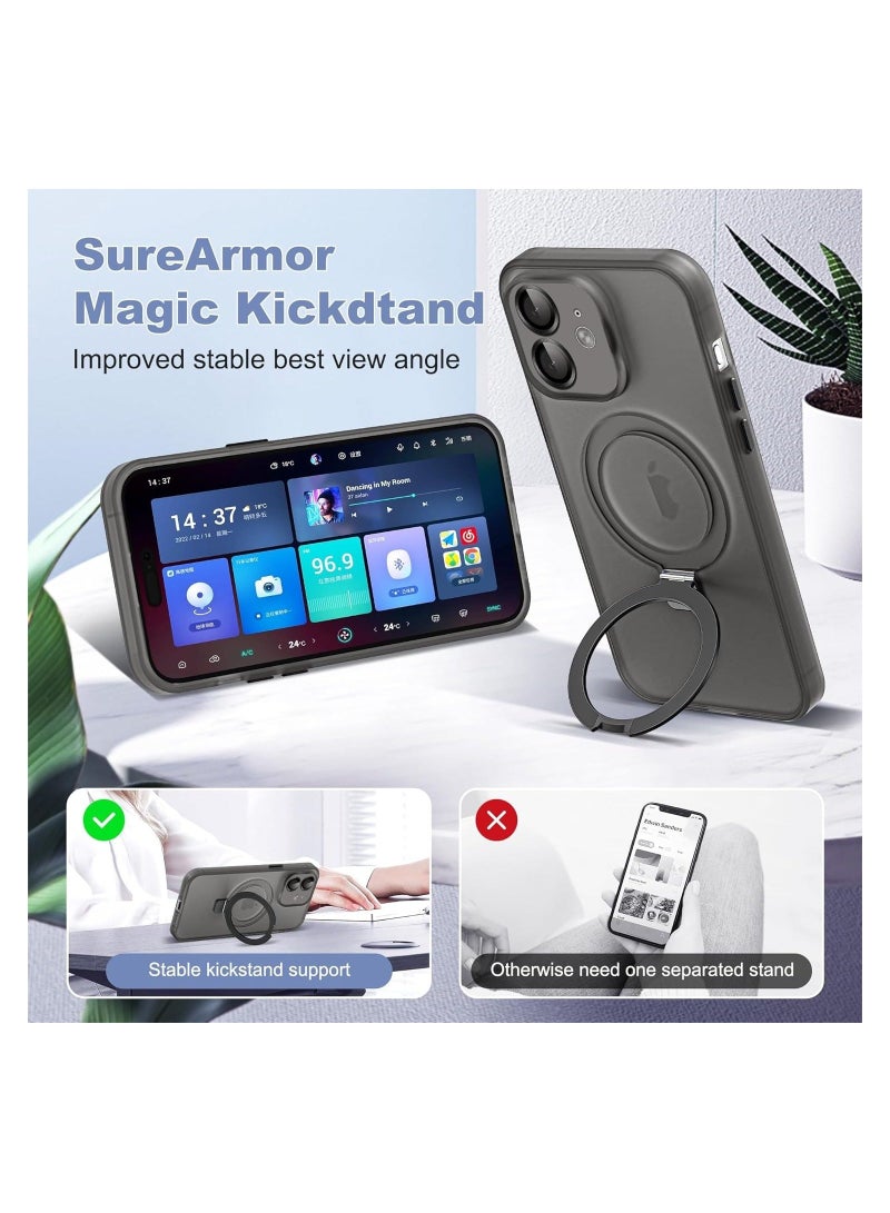 Designed for iPhone 12 Case with Magnetic Invisible Stand [Military Drop Protection] [Compatible with MagSafe] Shockproof Slim Translucent Matte Phone Cases 6.1 Inch Black  - Image 3