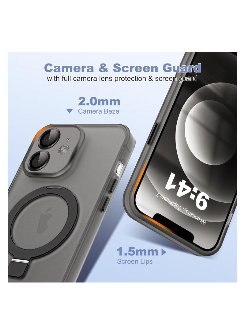 Designed for iPhone 12 Case with Magnetic Invisible Stand [Military Drop Protection] [Compatible with MagSafe] Shockproof Slim Translucent Matte Phone Cases 6.1 Inch Black  - Image 5