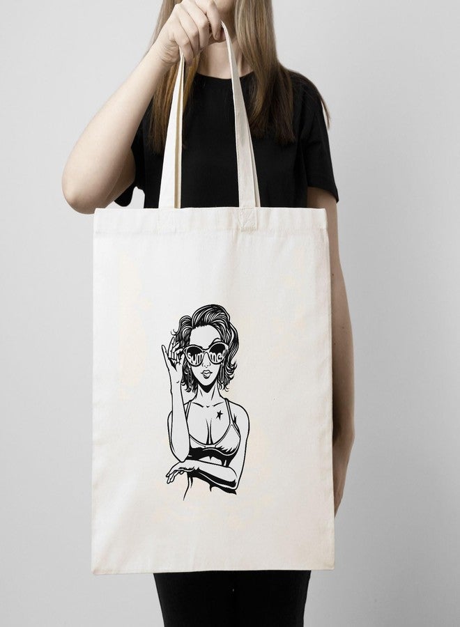 ARTBUG Tote Bag for Women with zip, Aesthetic Canvas tote bag for college girls, office, stylish and reusable - Girl - D No - 184 - Image 3