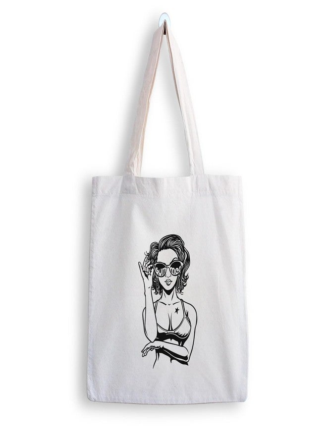 ARTBUG Tote Bag for Women with zip, Aesthetic Canvas tote bag for college girls, office, stylish and reusable - Girl - D No - 184 - Image 1