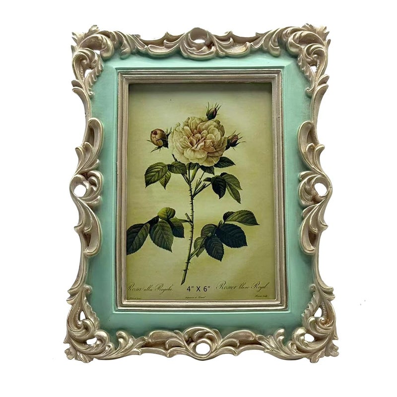 CISOO 4x6 Vintage Picture Frame Antique Ornate Green Photo Frame for Table Top and Wall Display Decorative Floral Design Retro Home Decor Photo Gallery Art - Image 1