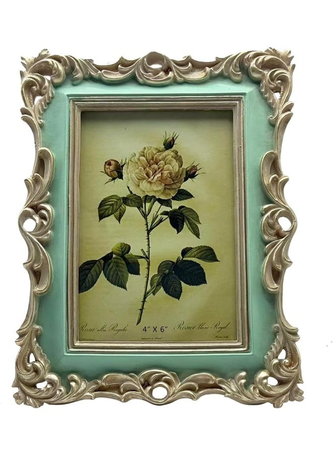 CISOO 4x6 Vintage Picture Frame Antique Ornate Green Photo Frame for Table Top and Wall Display Decorative Floral Design Retro Home Decor Photo Gallery Art - Image 2