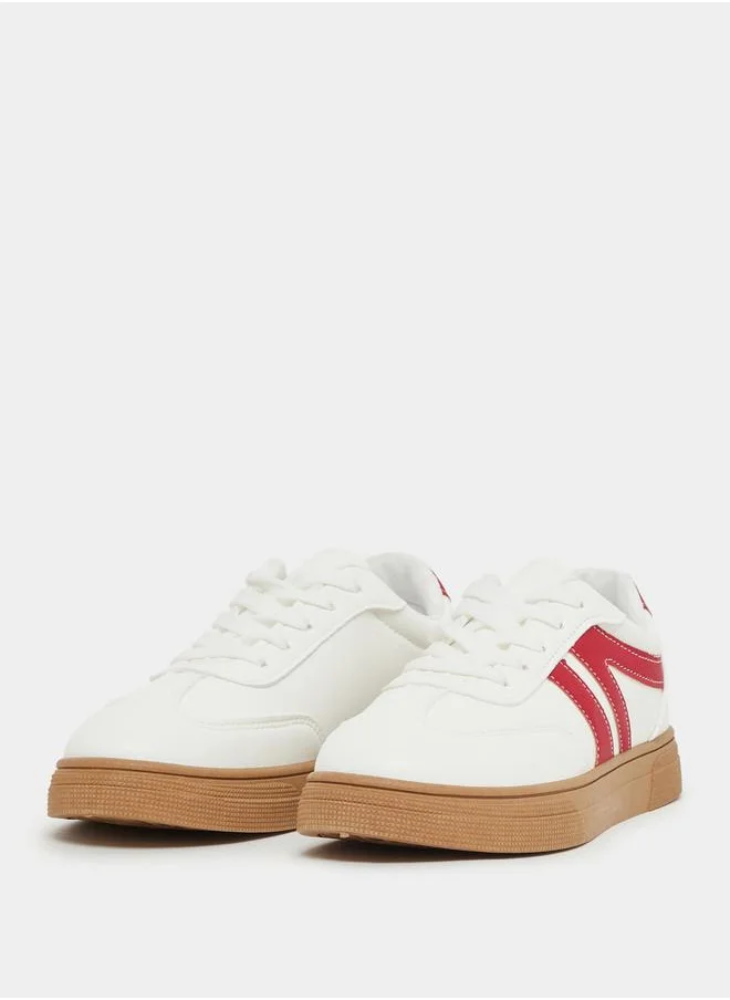 Styli Contrast Trim Round Toe Lace-Up Sneakers