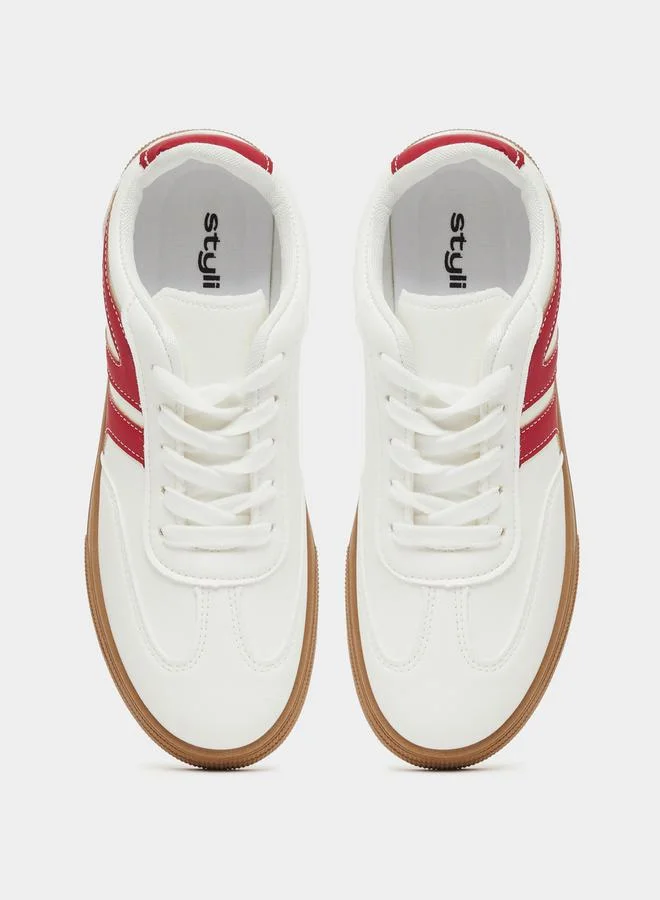Styli Contrast Trim Round Toe Lace-Up Sneakers