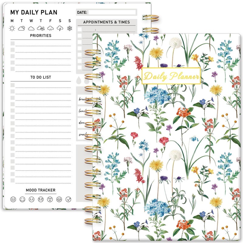 PIOOJK Daily Planner Undated - 6.5"x8.5" To Do List Notebook Spiral Appointment Planner to Organize Tasks & Boost Productivity, Perfect Office & School Supplies for Women & Men, Wildfloral - Image 1