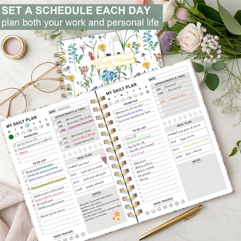 PIOOJK Daily Planner Undated - 6.5"x8.5" To Do List Notebook Spiral Appointment Planner to Organize Tasks & Boost Productivity, Perfect Office & School Supplies for Women & Men, Wildfloral - Image 5