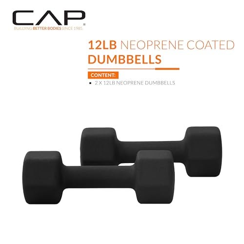 CAP Barbell Neoprene Dumbbell Weights, 12 lb Pair, Black - Image 2