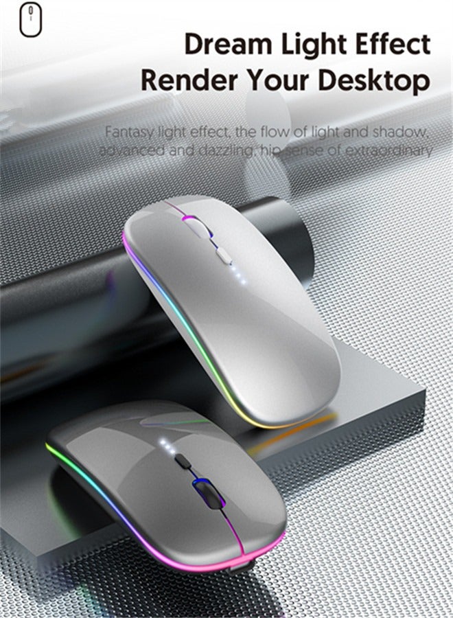Wireless Bluetooth Mouse Rechargeable Laptop Mice with LED Lights Silent Slim Use(BT5.2 and Portable 2.4G USB Receiver)Dual Mode Computer Mouse for Laptop/iPad/Tablet/Apple/Computer/Mac(Silver)  - Image 2