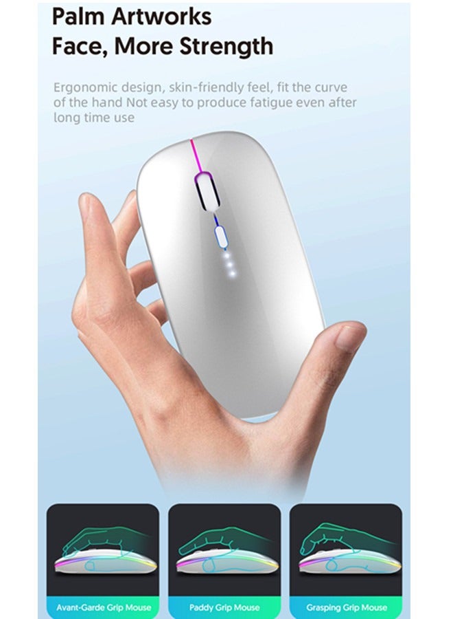 Wireless Bluetooth Mouse Rechargeable Laptop Mice with LED Lights Silent Slim Use(BT5.2 and Portable 2.4G USB Receiver)Dual Mode Computer Mouse for Laptop/iPad/Tablet/Apple/Computer/Mac(Silver)  - Image 3