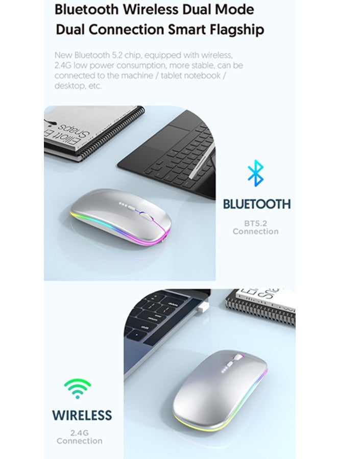 Wireless Bluetooth Mouse Rechargeable Laptop Mice with LED Lights Silent Slim Use(BT5.2 and Portable 2.4G USB Receiver)Dual Mode Computer Mouse for Laptop/iPad/Tablet/Apple/Computer/Mac(Silver)  - Image 4