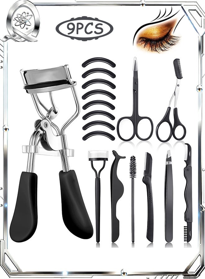 مجموعة أدوات تجعيد الرموش مكونة من 9 قطعة، أدوات رموش مع وسادة بديلة من السيليكون، أدوات مكياج للرموش والحواجب - Image 1