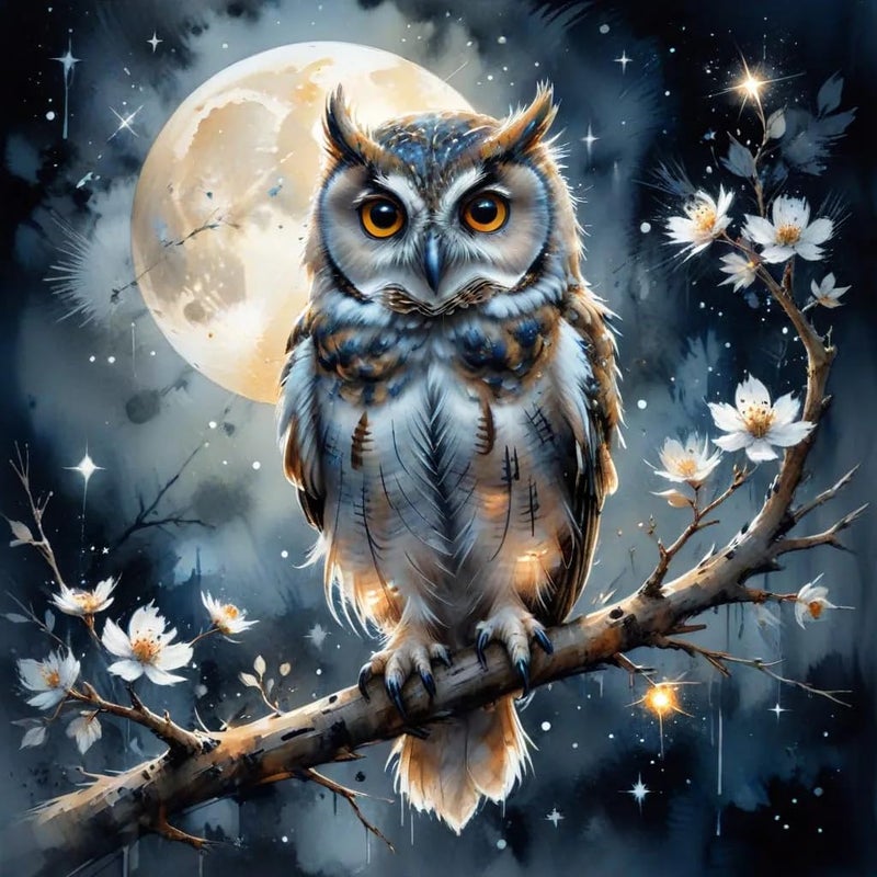 croshom Diamond Art Kits for Adults, Owl Diamond Art Painting Kits for Adults Beginners, 5D DIY Full Drills Gem Craft for Gifts, Home Wall Decor 13.8" x 13.8" - Image 1