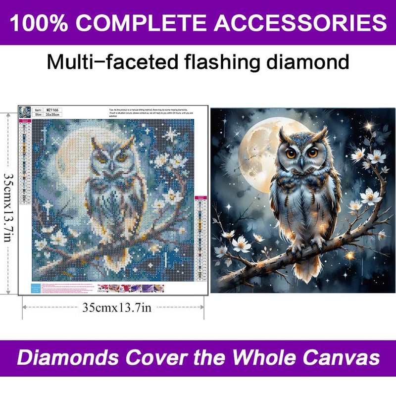 croshom Diamond Art Kits for Adults, Owl Diamond Art Painting Kits for Adults Beginners, 5D DIY Full Drills Gem Craft for Gifts, Home Wall Decor 13.8" x 13.8" - Image 4