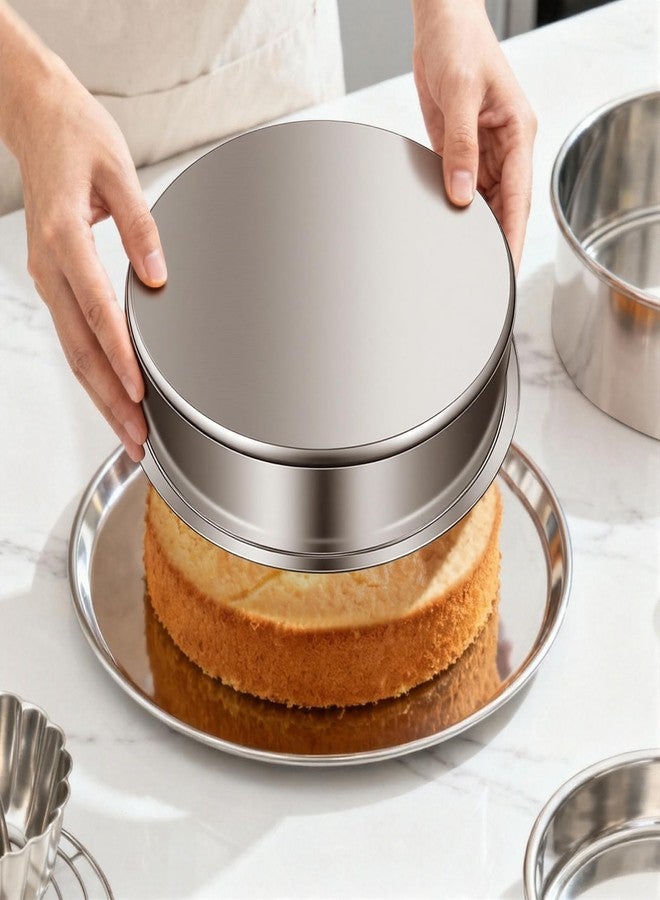Ohtomber 8 Inch Cake Pan - Set of 4 Stainless Steel Round Layer Cake Baking Pans Molds, Tins, Stackable Baking Set, Even Heating, Dishwasher Safe Non-Toxic Bakeware Dish for Birthday Wedding Christmas - Image 3