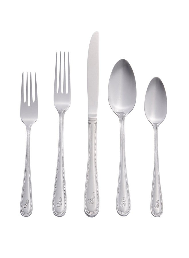 RiverRidge Monogrammed Beaded Flatware Set - S - 46-Piece Silverware with Custom Letter Stamp, 18/0 Stainless Steel Utensils Set for Daily Use & Special Occasions - Dishwasher Safe, Versatile Design - Image 1