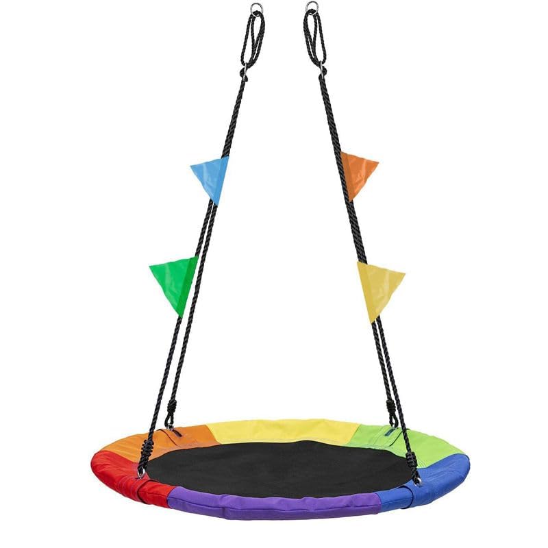 MUGATH أرجوحة شجرة موغات للأطفال والبالغين، أرجوحة دائرية خارجية بقرص دائري مع حبل تعليق قابل للتعديل، أرجوحة للأطفال في الحديقة أو الفناء الخلفي 24 بوصة - Image 1