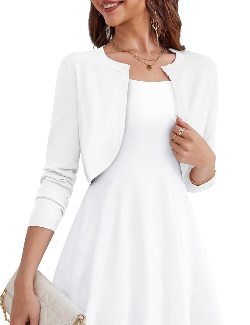OmicGot Women's Classic Bolero Shrug White Cropped Cardigan Long Sleeve Open Front Short Cardigans XL - Image 1