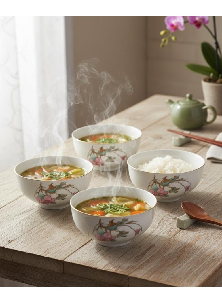 AKDC Angela Floral Charm 6-Piece, 5,5inch Ceramic Bowl Set, White - Image 2