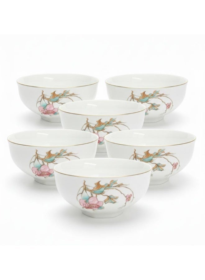 AKDC Angela Floral Charm 6-Piece, 5,5inch Ceramic Bowl Set, White - Image 1