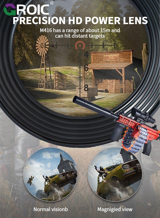 GROIC مسدس لعبة M416 رصاصات ناعمة، مسدس لعبة تفجير رغوي، ألعاب الرماية ألعاب رشاشات M416 رصاصات ناعمة مع رصاصة ناعمة من مادة إي في إيه، سلسلة مرنة، كاتم صوت، هدف وملحقات رصاصة - Image 3