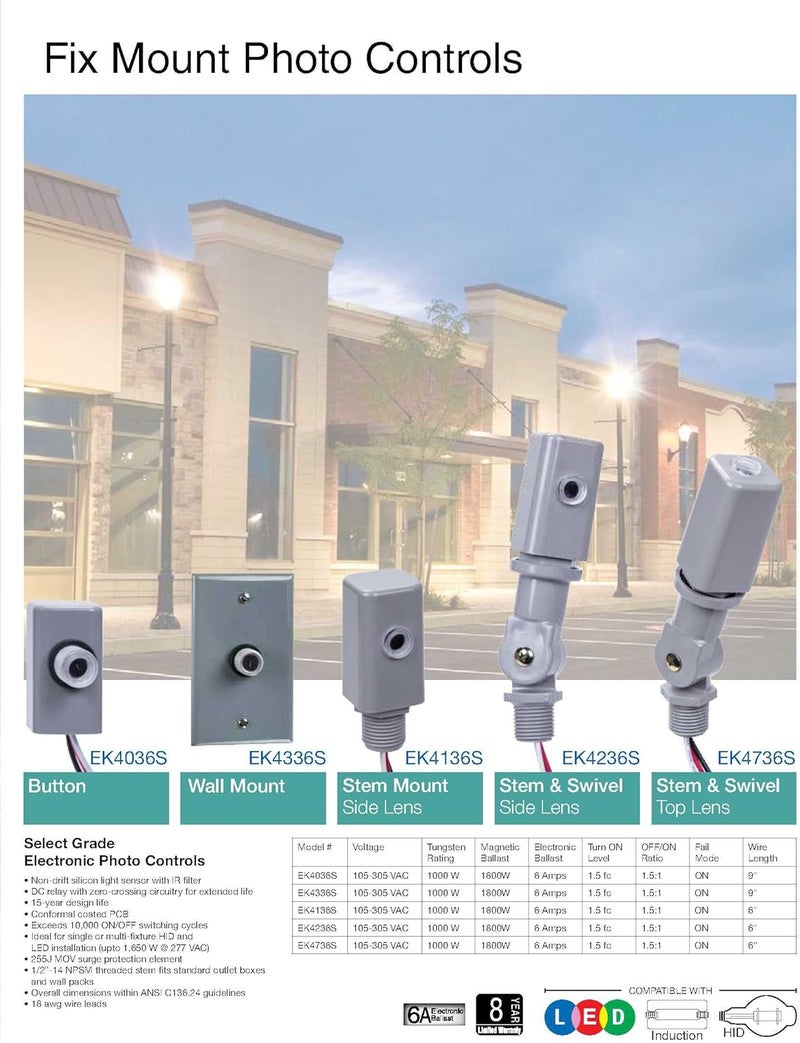Intermatic EK4336S Nightfox™ Wall Mount Electronic Photocontrol - Reliable Light Sensing for Outdoor & Commercial HID and LED Fixtures - Non-Drift Sensor with 10,000+ Switch Cycles - Image 2