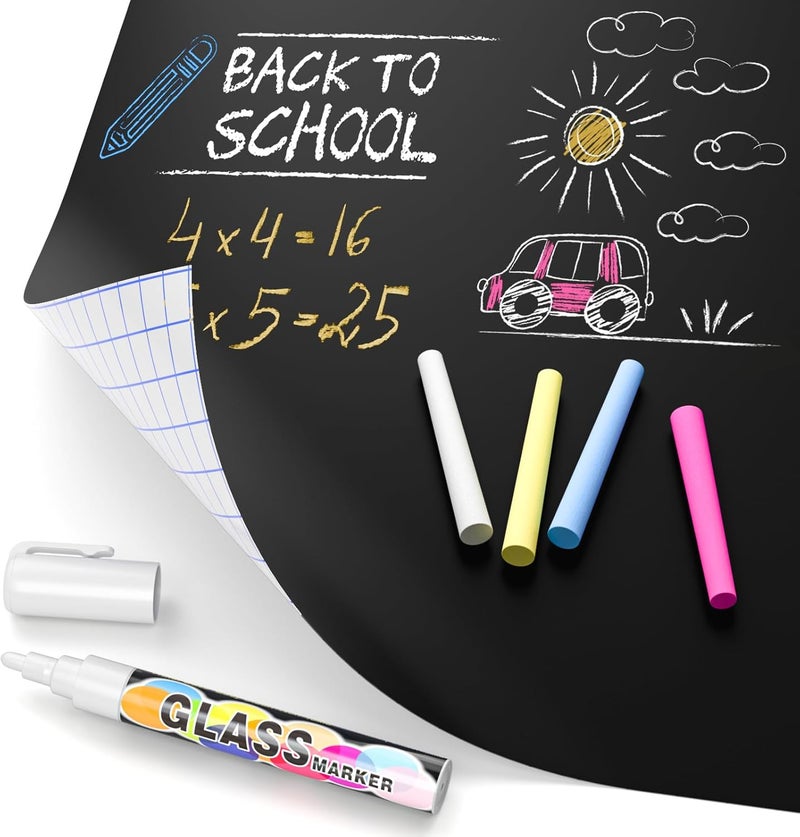 Nicpro 2 Pack Chalkboard Contact Paper Roll, 17.7" X 78.7" (6.5 Feet) Self Adhesive Vinyl Blackboard Wallpaper, Chalk Paper Wall Decal Sticker with 2 Marker & 10 Chalk for Home, Office, School - Image 4