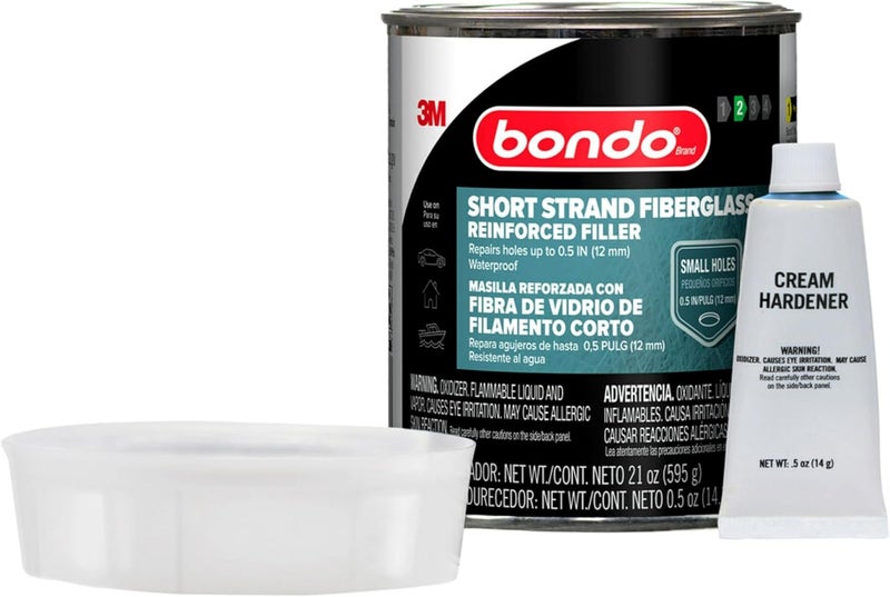 Bondo 3M Bondo Short Strand Fiberglass Reinforced Filler 21 oz (595.34 g) with Bondo Cream Hardener 0.5 oz (14g), Repair Holes Up To 0.5 IN, Waterproof (SS-PT-ES) Liquid tight joint - Image 4